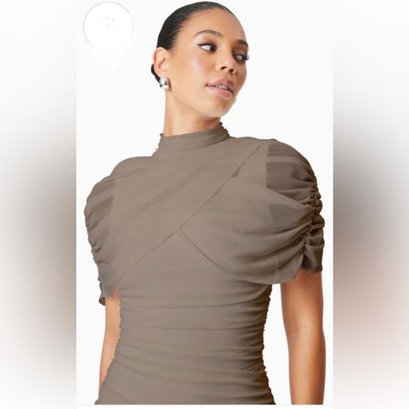 NWT Elliatt $250 Elegant Taupe Grey Ruched Dress Size S - Picture 4 of 6